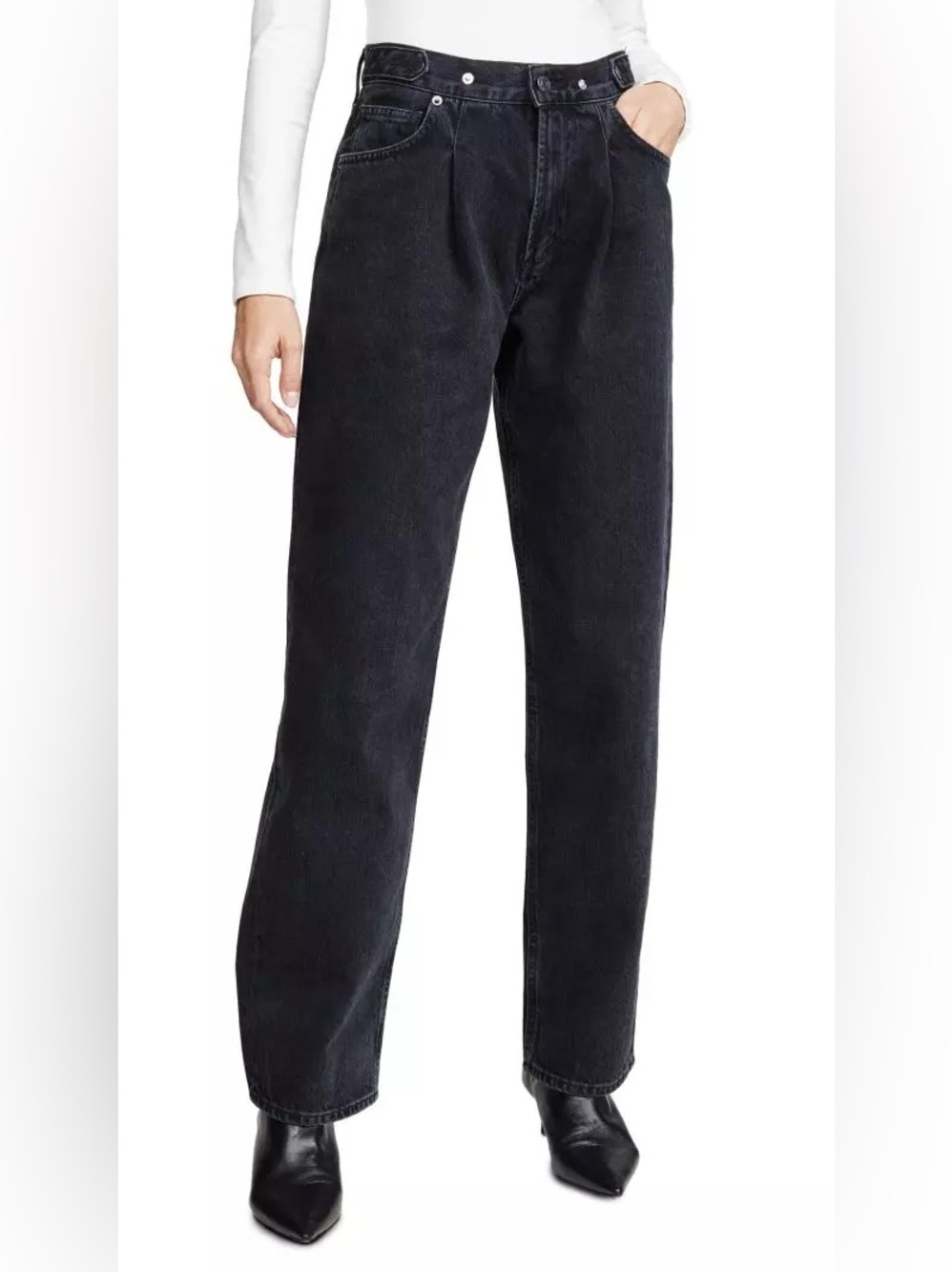AGOLDE Baggy Tab Pleated Front Jeans in washed black
